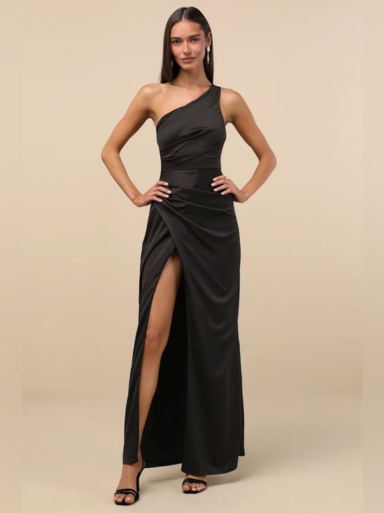 Lulus Dresses & Skirts - Lulus Dreaming of Elegance Black Satin One-Shoulder Maxi Dress